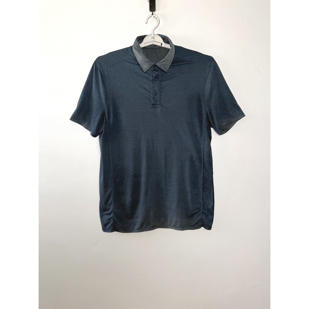 Quince Polo Shirt MED Blue/Gray Performance Short‎ Sleeve Breathable Golf Travel